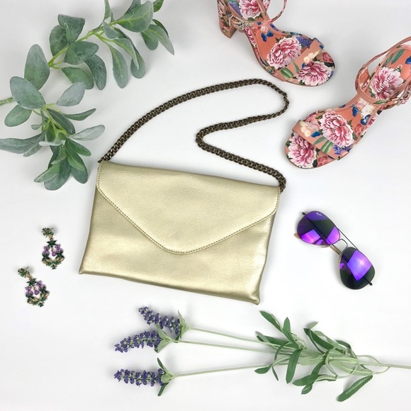 J. Crew Factory Handbags - NEW J. Crew Gold Leather Envelope Clutch Bag